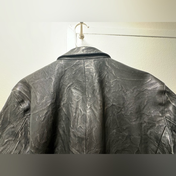 John Varvatos Collection Crinkled Black Leather Jacket Size 46 - Picture 3 of 5